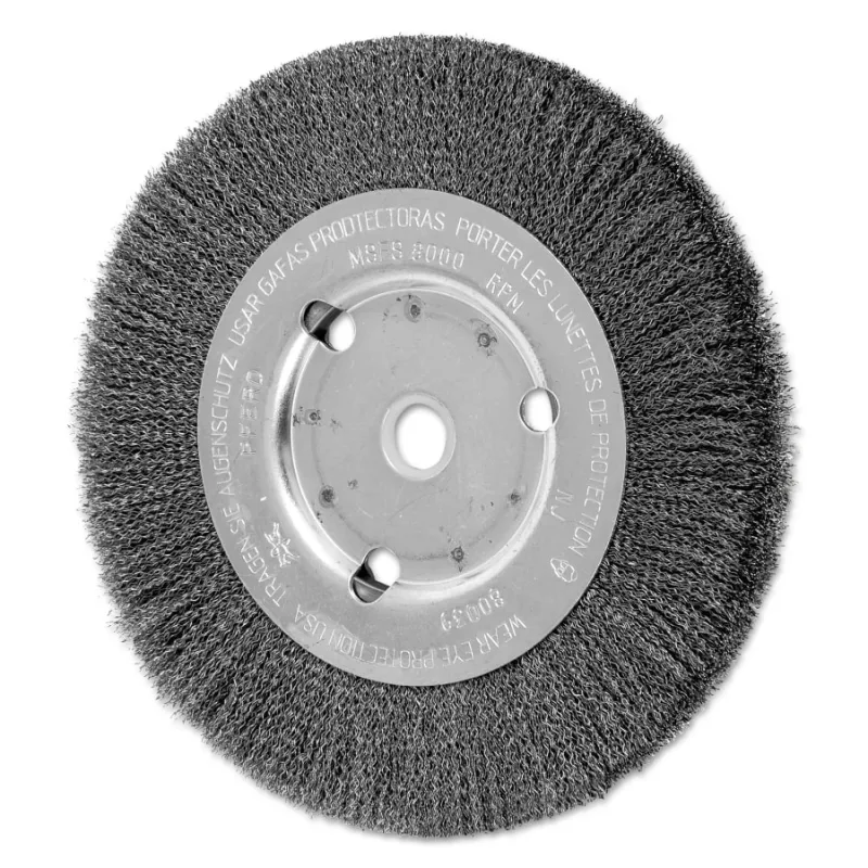 Narrow Face Crimped Wire Wheel Brush, 6 D x 5/8 W, .006 Carbon Steel, 8,000 rpm
