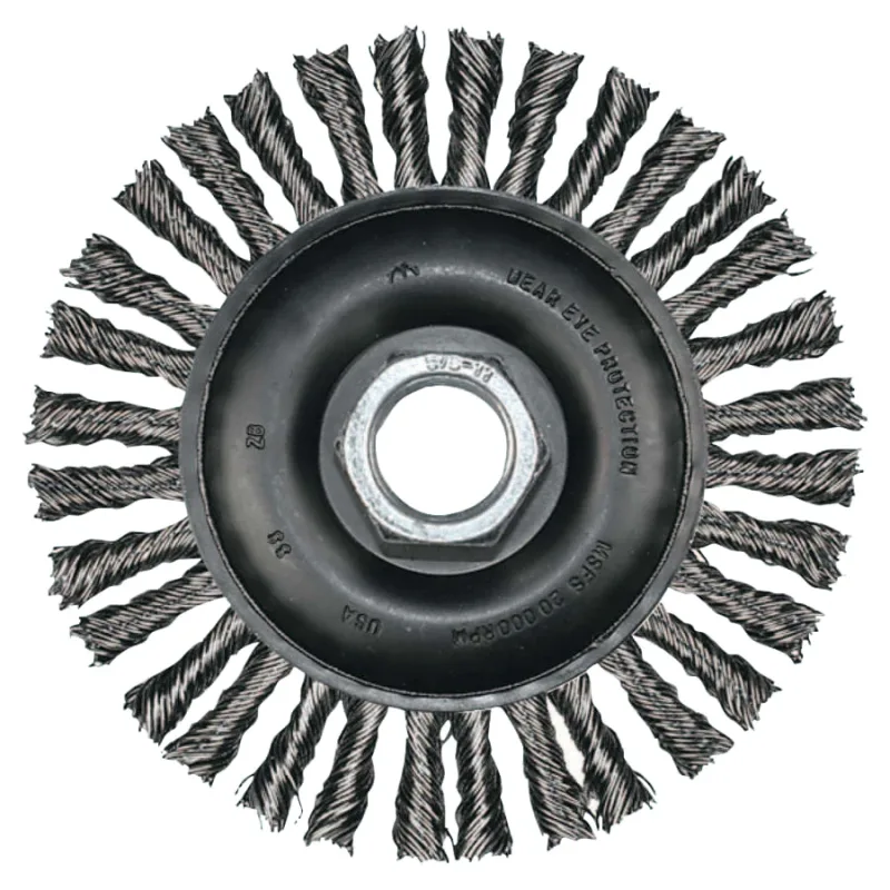 Stringer Bead Twist Knot Wheel, 4 dia x 3/16 W, .02 Carbon Steel, 5/8 in to 11 Arbor