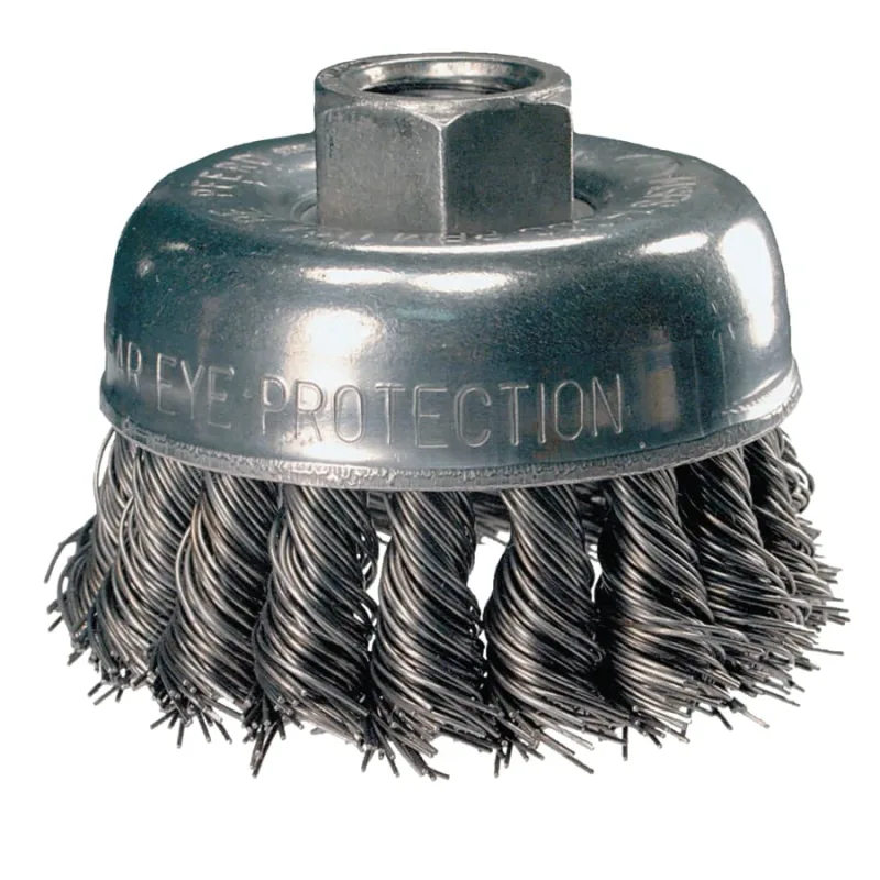 Mini Knot Cup Brush, 2-3/4 in Diameter, 5/8 in -11 Arbor, 0.020 in Carbon Steel Wire
