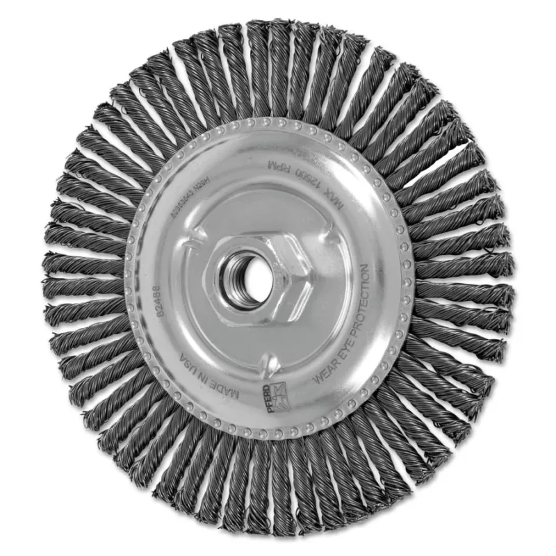 Stringer Bead Twist Knot Wheel, 6 dia x 3/16 W, .02 Carbon Steel Wire, 40 Knots