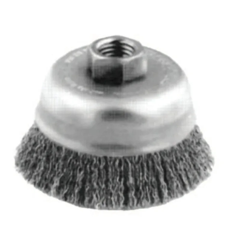 Crimped Cup Brush, 6 in Dia., 5/8-11 Arbor, 0.014 in Steel Wire