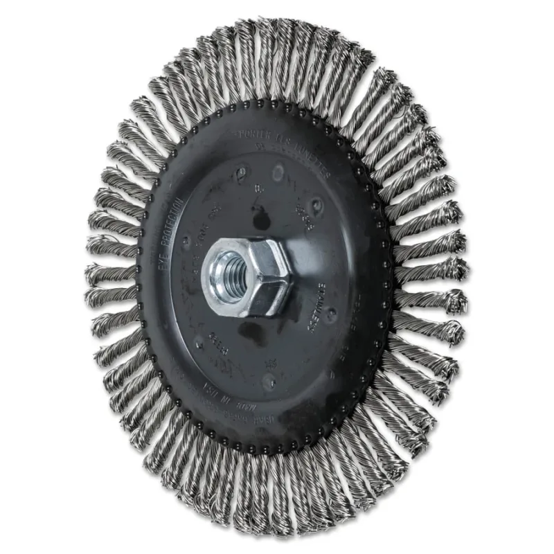 Stringer Bead Twist Knot Wheel, 6 7/8 D x 3/16 W, .02 Stainless Steel, 9,000 rpm