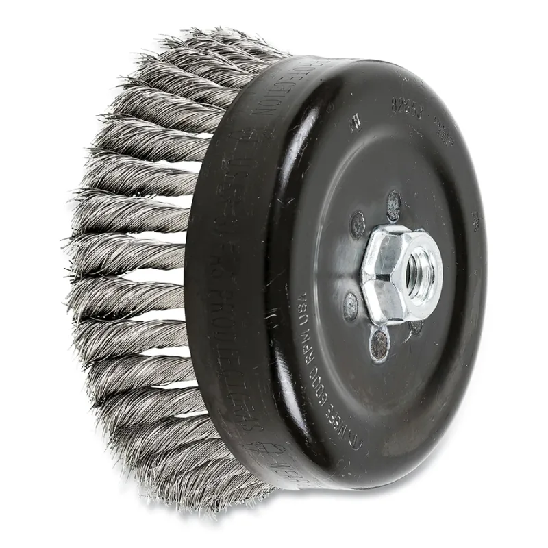 6" KNOT WIRE CUP BRUSH .014 SS WIRE 5/8-11