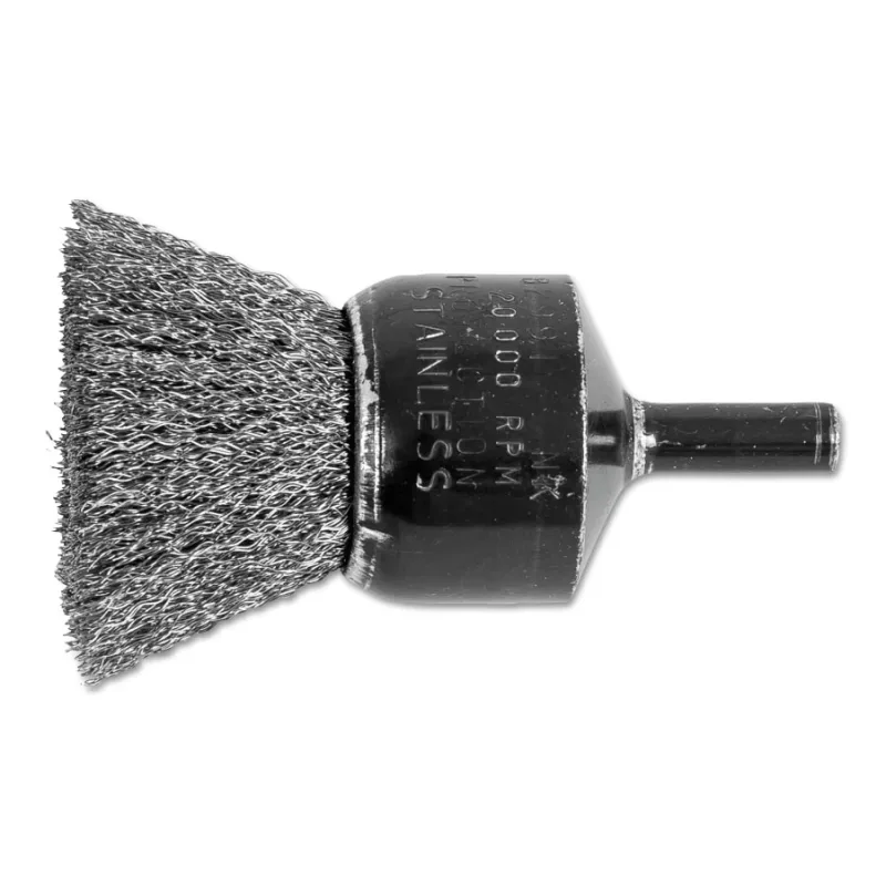 Standard Duty Crimped End Brush, Stainless Steel, 1 in x 0.006 in, 20000 RPM