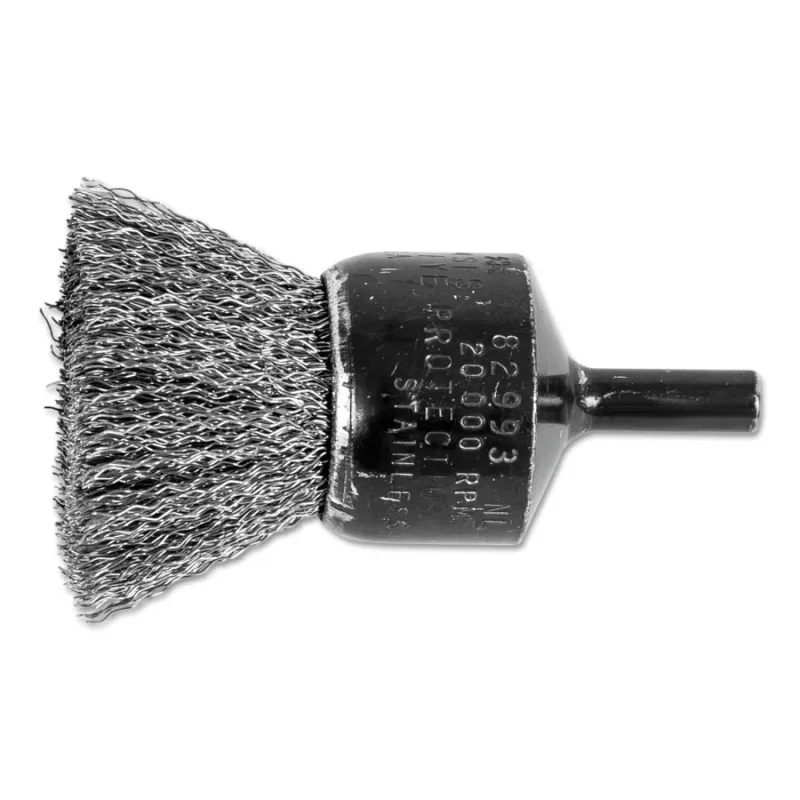 Standard Duty Crimped End Brushes, Stainless Steel, 20,000 rpm, 1" x 0.01