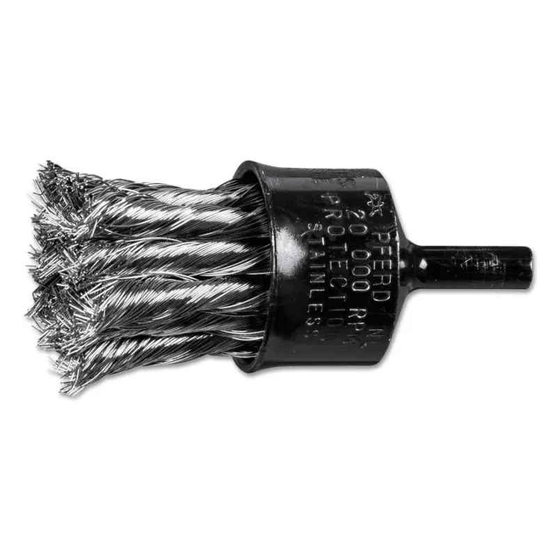 Coated Cup Knot End Brushes, Stainless Steel, 20,000 rpm, 1" x 0.01