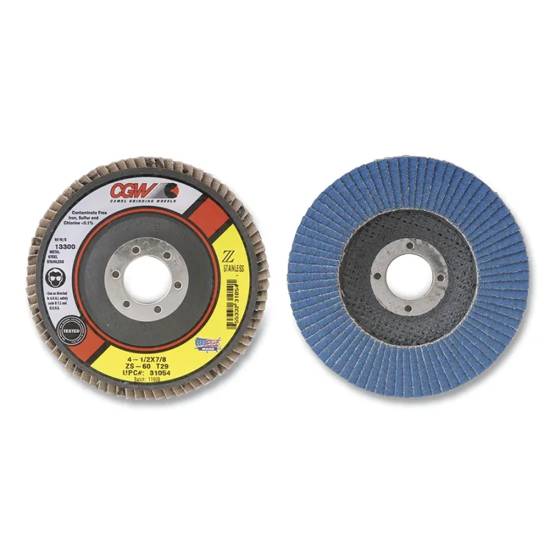 Z-Stainless Flap Disc, 4-1/2 in dia, 40 Grit, 7/8 in Arbor, 13300 RPM, T27