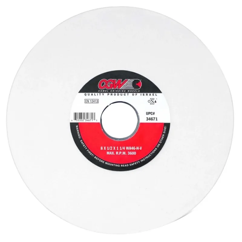White Aluminum Oxide Surface Grinding Wheels, T1, 8 X 1/2, 1 1/4" Arbor, 46, H
