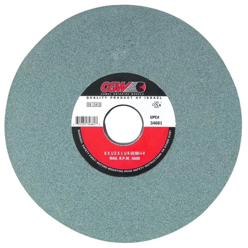 Green Silicon Carbide Surface Grinding Wheels, T1, 8 X 1/2, 1 1/4" Arbor, 100, I