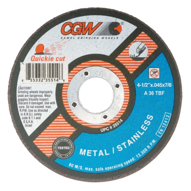 Quickie Cut™ Type 1 Extra Thin Cut-Off Wheel, 4-1/2 in dia, 0.045 in Thick, 7/8 in Arbor, 36 Grit