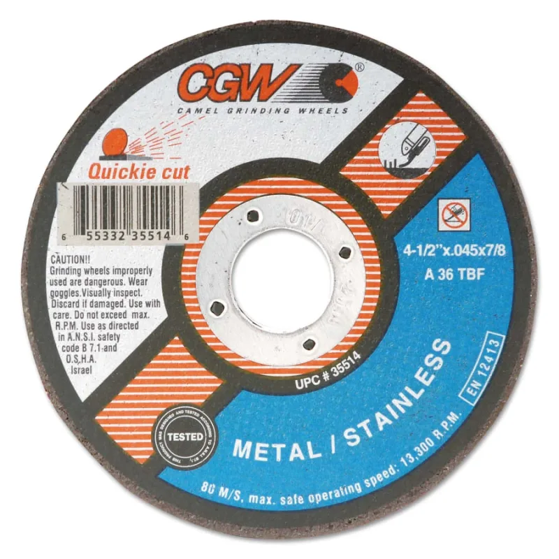 Quickie Cut™ Type 1 Extra Thin Cut-Off Wheel, 6 in dia, 0.045 in Thick, 7/8 in Arbor, 36 Grit