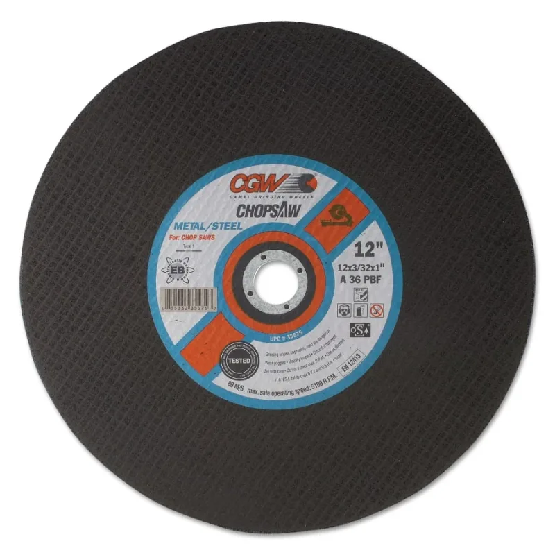 Chop Saw Type 1 Cut-Off Wheel, 14 in dia, 3/32 in Thick, 1 in Arbor, 36 Grit