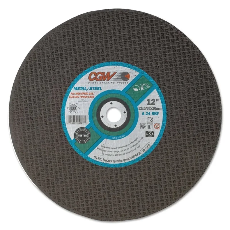 Cut-Off Wheel, Gas Saws, 14 in Dia, 5/32 in Thick, 1 in Arbor, 24 Grit