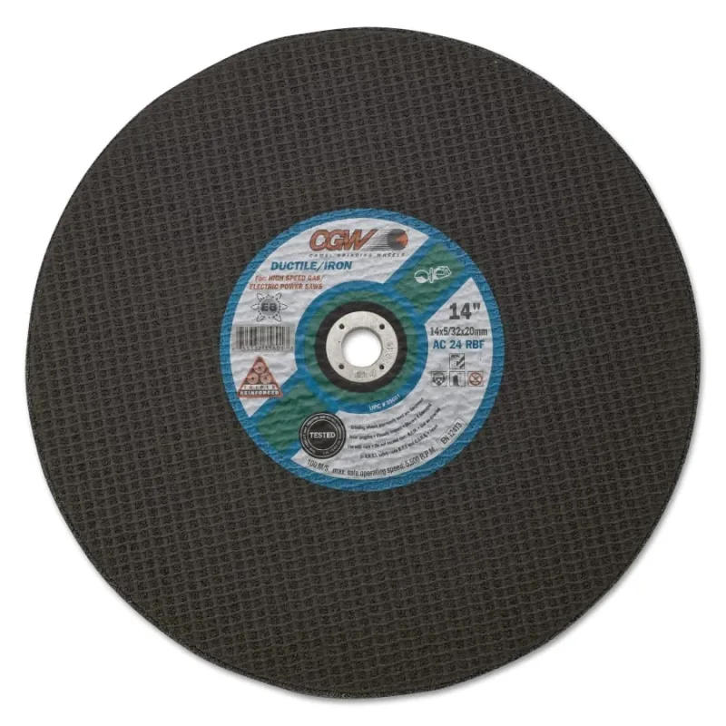 Type 1 Cut-Off Wheel, Gas Saws, 14 in Dia, 5/32 in Thick, 24 Grit, Silicone/Alum Oxide