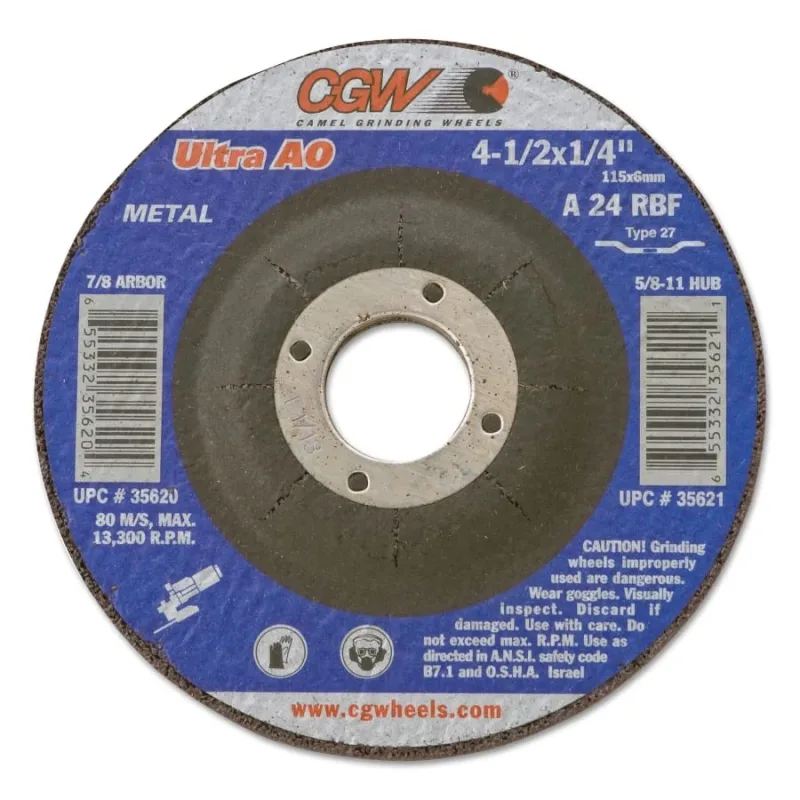 Depressed Center Wheel, 7 in Dia, 1/4 in Thick, 5/8 in Arbor, 24 grit