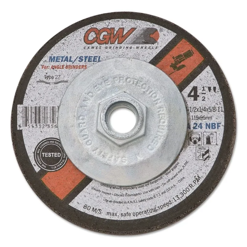 Depressed Center Wheel, 7 in dia, 1/4 in Thick, 5/8 in Arbor, Hardness Grade N