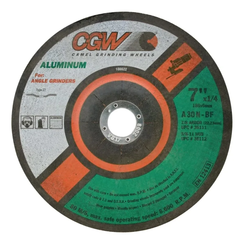 Depressed Center Wheel, Type 27, 4 1/2 in Dia, 1/4 in Thick, 5/8 Arbor, 30 Grit