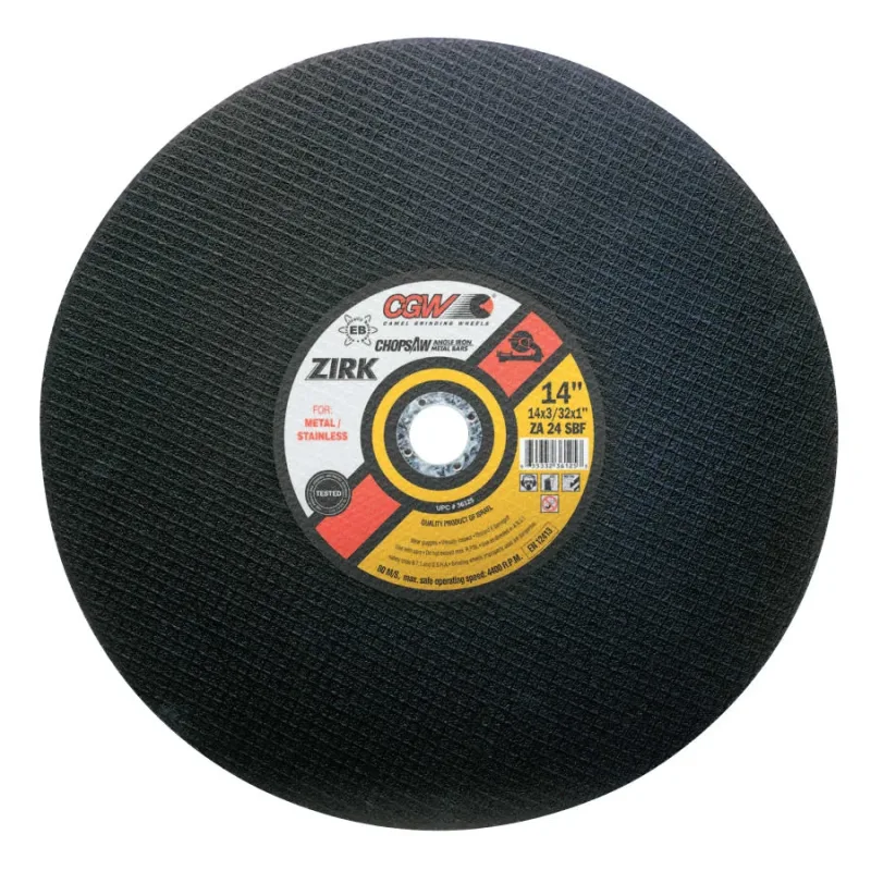 Type 1 Cut-Off Wheel, 14 in Dia, 3/32 in Thick, 1 in Arbor,24 Grit, Zirconia Alum. Oxide