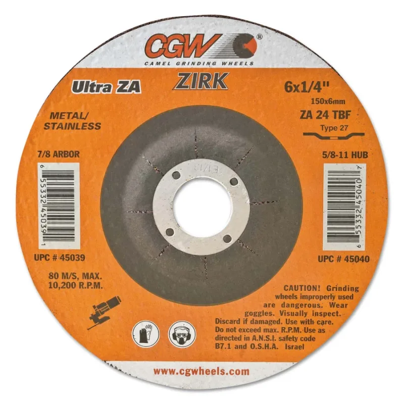 Flap Disc, A3 Aluminum Oxide, Regular, 4-1/2 in dia, 40 Grit, 7/8 Arbor, 13300 rpm, Type 27
