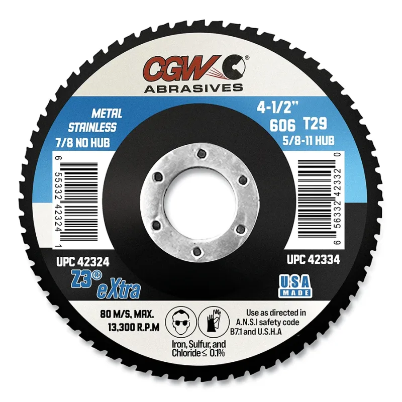 Prem Z3 Reg T29 Flap Disc, 4-1/2 in dia, 60 Grit, 7/8 Arbor, 13300 rpm
