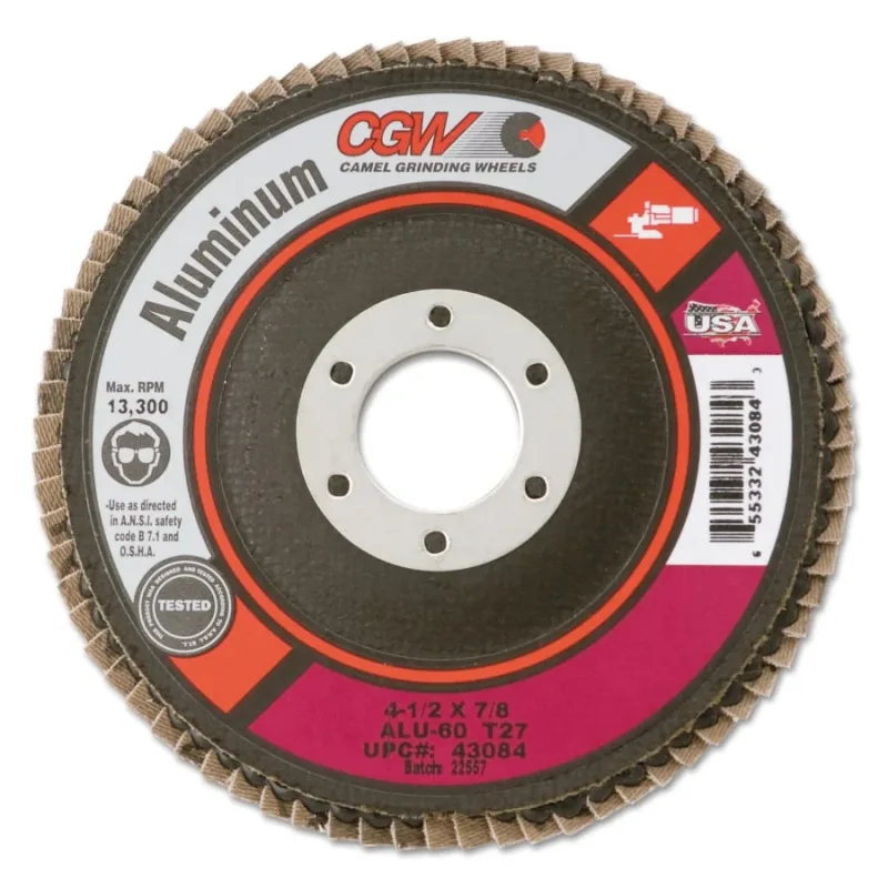 Aluminum Reg T27 Flap Disc, 4 1/2", 60 Grit, 7/8 Arbor, 13,300 rpm