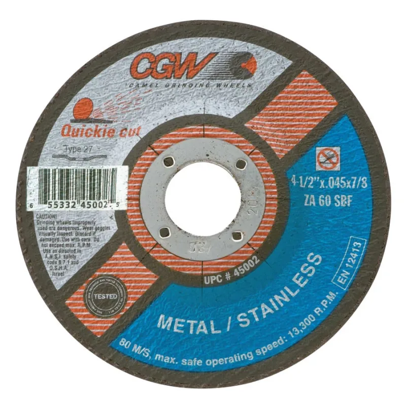 Quickie Cut™ Extra Thin Type 27 Cut-Off Wheel, 4-1/2 in dia, 7/8 in Arbor, 60 Grit