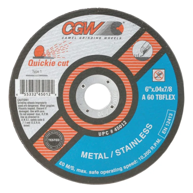 Quickie Cut™ Type 1 Extra Thin Cut-Off Wheel, 6 in dia, 0.040 in Thick, 7/8 in Arbor, 60 Grit