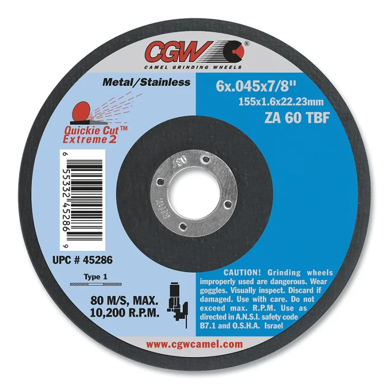 Reinforced Cut-Off Wheel, Type 27, 6 in Dia, .045 in Thick, 60 Grit Alum. Oxide