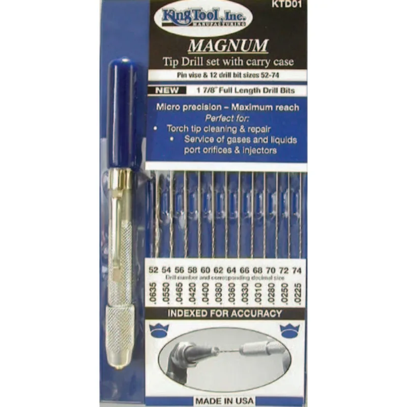 MAGNUM Tip Drill Set, Size 52 to 74, Includes 12 Even Number Drills/Indexed Carry Case/Pin Vise with Pocket Clip