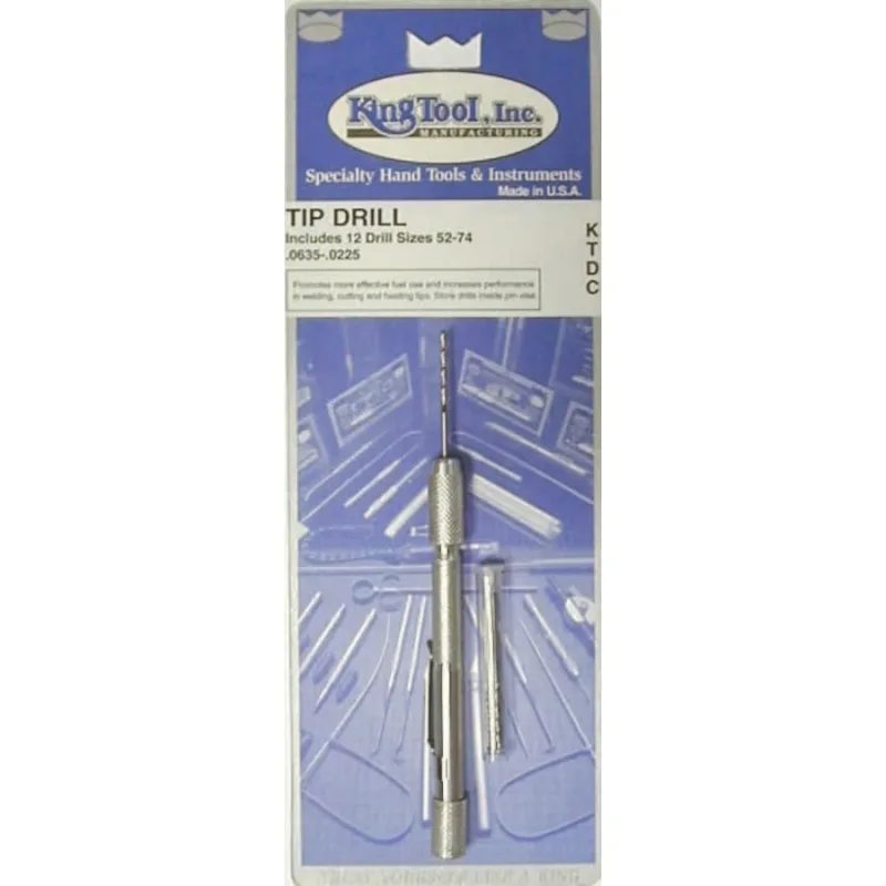 Tip Drill Set, Size 52 to 74, With 12 Even Number Drills and Pin Vise with Pocket Clip