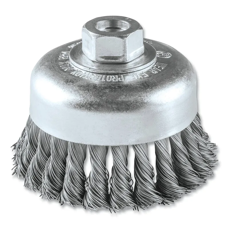 Knot Style Wire Cup Brush, 4 in, 5/8 in - 11 Arbor Thread, .02 in Wire Size, Carbon Steel