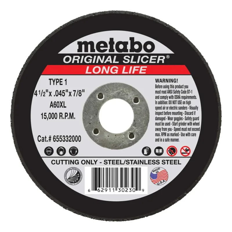 Original Slicer® Cutting Wheel, 4-1/2 in dia, 0.045 in Thick, 7/8 in Arbor, 36 Grit, AO