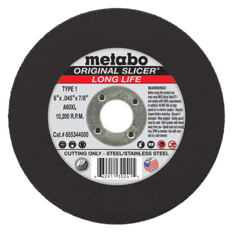 Original Slicer® Cutting Wheel, 6 in dia, 0.045 in Thick, 7/8 in Arbor, 36 Grit , AO