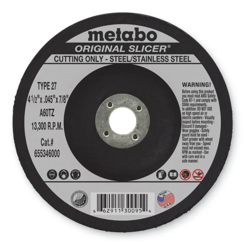Original Slicer® Cutting Wheel, 4-1/2 in dia, 0.045 in Thick, 7/8 in Arbor, 60 Grit, AO