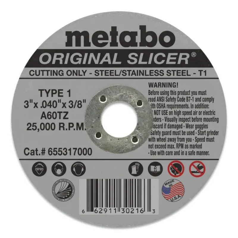 Original Slicer® Wheel, Aluminum Oxide, 3 in dia, 0.04 in Thick, 3/8 in Arbor, A60TZ, 25000 RPM