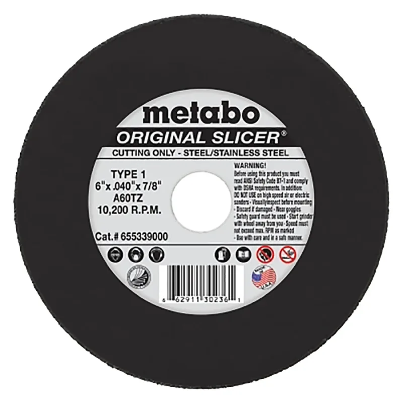 Original Slicer® Cutting Wheel, Type 1, 6 in dia, 0.040 in Thick, 60 Grit, Aluminum Oxide