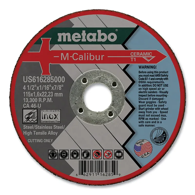 M-Calibur CA46U Cutting Wheels for Stainless Steel Type 1 6 in dia .045 in Thick 7/8 in Arbor 10200 RPM