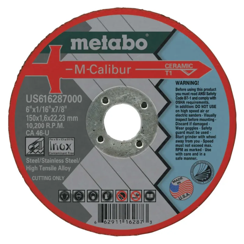 M-Calibur CA46U Cutting Wheels for Stainless Steel Type 1 6 in 10200 rpm