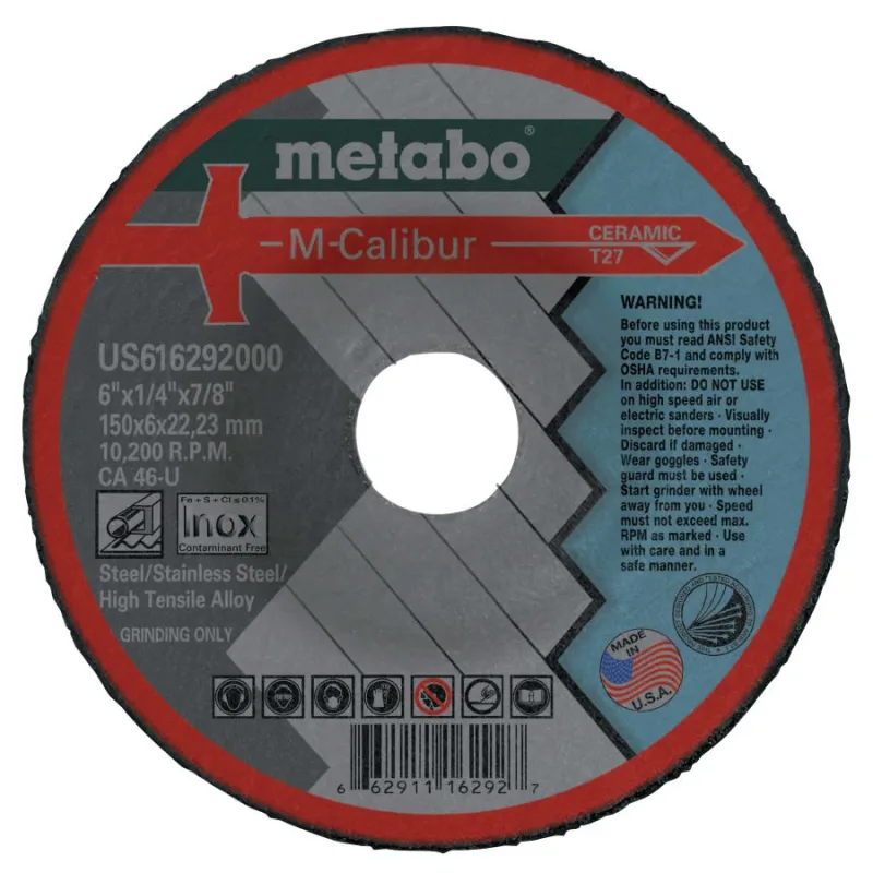M-Calibur CA46U Grinding Wheels for Stainless Steel Type 27 6 in 10200 rpm