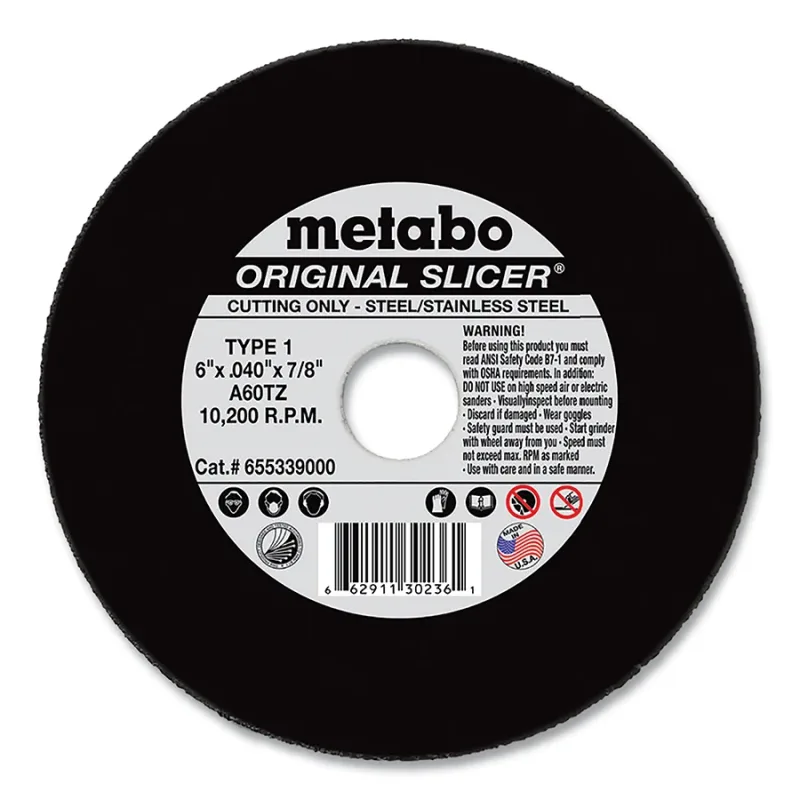 Original Slicer® Wheels, Aluminum Oxide, 6 in dia, 1/8 in Thick, 7/8 in Arbor, Type 27, A30R, 10200 RPM