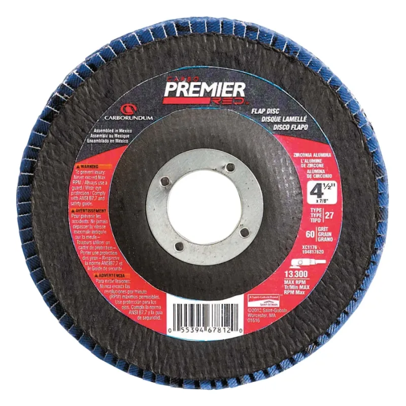 Premier Red Zirconia Alumina Type 27 Flap Disc, 4-1/2 in, 40 Grit, 5/8 in Arbor