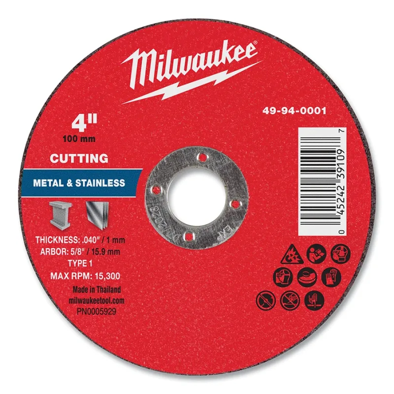 Metal Cut Off Wheel Type 1, 4 in dia, 0.04 in Thickness, 5/8 in Arbor dia, 60 Grit, Aluminum Oxide