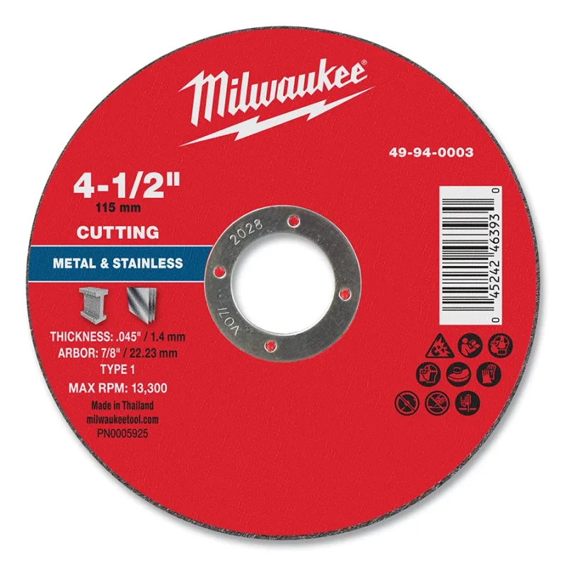 Metal Cut Off Wheel Type 1, 4.5 in dia, 0.045 in Thickness, 7/8 in Arbor dia, 46 Grit, Aluminum Oxide, 25/PK