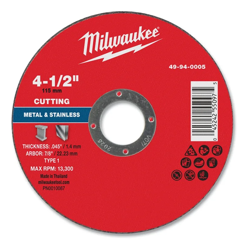 Metal Cut Off Wheel Type 1, 4.5 in dia, 0.045 in Thickness, 7/8 in Arbor dia, 46 Grit, Aluminum Oxide, 100/PK