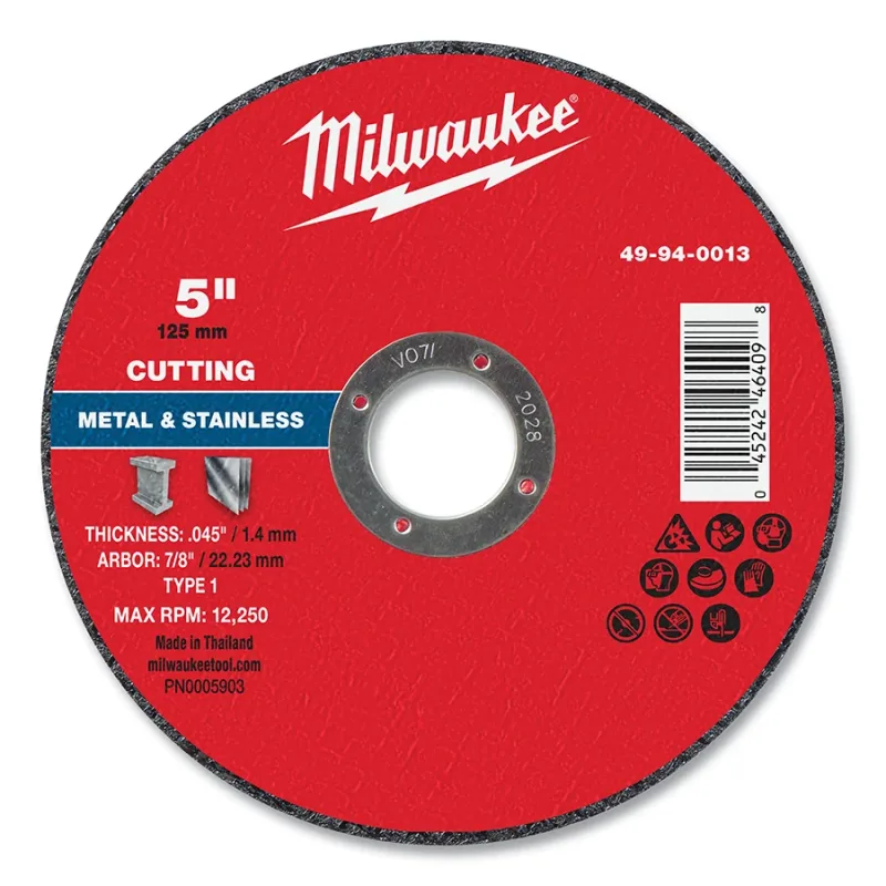 Metal Cut Off Wheel Type 1, 5 in dia, 0.045 in Thickness, 7/8 in Arbor dia, 46 Grit, Aluminum Oxide