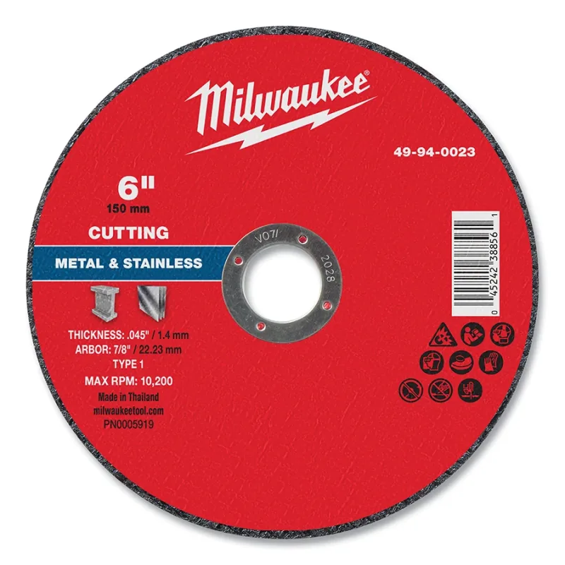 Metal Cut Off Wheel Type 1, 6 in dia, 0.045 in Thickness, 7/8 in Arbor dia, 46 Grit, Aluminum Oxide, 25/PK