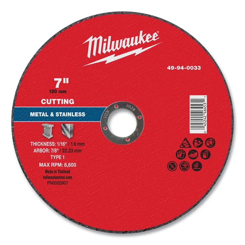 Metal Cut Off Wheel Type 1, 7 in dia, 1/6 in Thickness, 7/8 in Arbor dia, 60 Grit, Aluminum Oxide