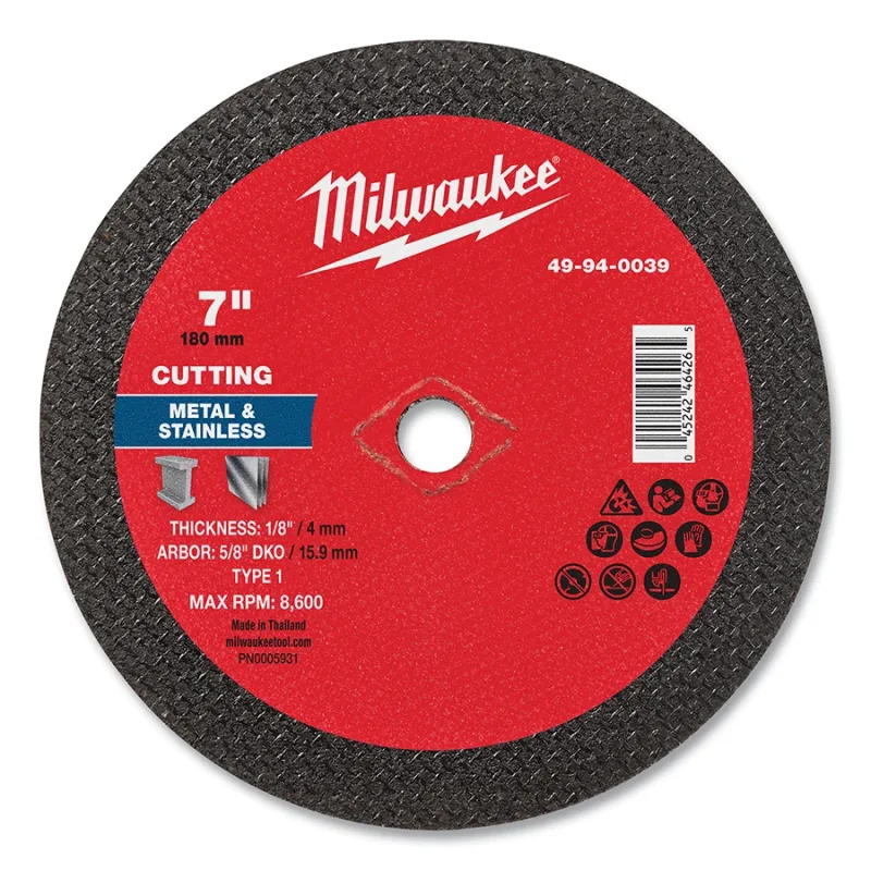 Metal Cut Off Wheel Type 1, 7 in dia, 1/8 in Thickness, 5/8 in Arbor dia, A30 Grit, Aluminum Oxide