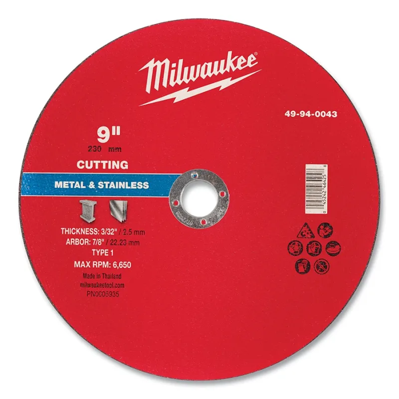 Metal Cut Off Wheel Type 1, 9 in dia, 3/32 in Thickness, 7/8 in Arbor dia, 30 Grit, Aluminum Oxide