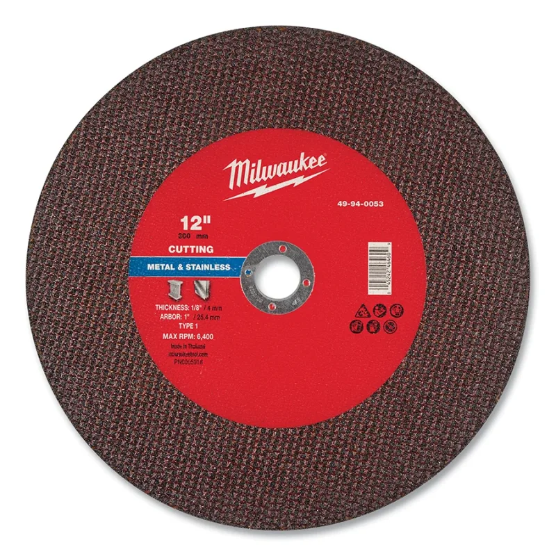 Metal Cut Off Wheel Type 1, 12 in dia, 1/8 in Thickness, 1 in Arbor dia, 30 Grit, Aluminum Oxide